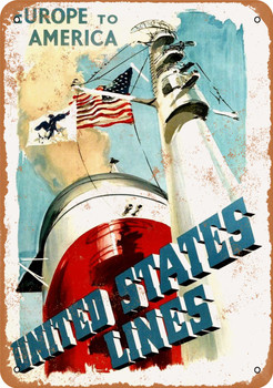 1950 United States Lines Europe to America - Metal Sign