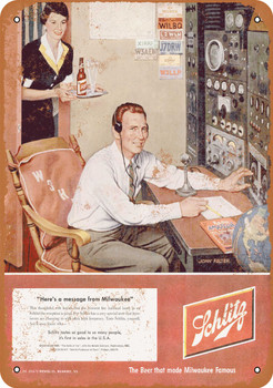 1952 Schlitz Beer and Ham Radio - Metal Sign