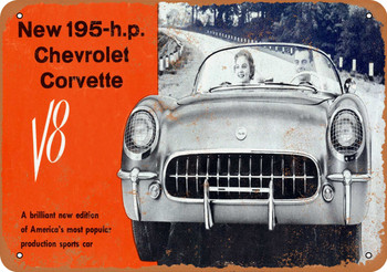 1955 Chevrolet Corvette V8 - Metal Sign