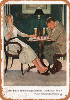 1955 Beer Belongs Chess - Metal Sign