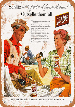 1956 Schlitz Beer and Fishing - Metal Sign