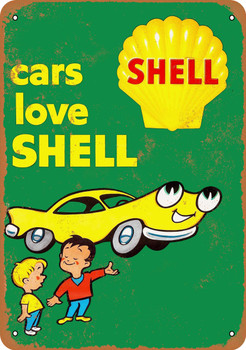 1960 Cars Love Shell Gasoline - Metal Sign