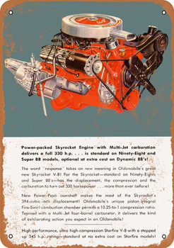 1962 Oldsmobile Skyrocket V-8 Engine - Metal Sign