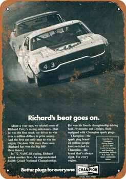 1972 Richard Petty for Champion Spark Plugs - Metal Sign