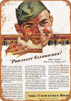 1945 Milwaukee Road Pheasant Sandwiches - Metal Sign