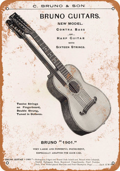 1901 Bruno 16-String Guitar - Metal Sign