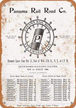 1900 Panama Rail Road Company Steamship Schedule - Metal Sign