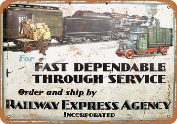 1921 Railway Express Agency Fast Service - Metal Sign