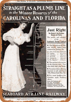 1902 Seaboard Air Line Railway Carolinas and Florida - Metal Sign