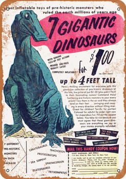 1968 Gigantic Dinosaurs Comic Ad - Metal Sign