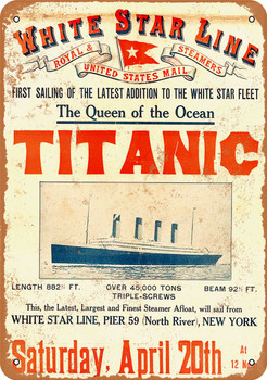 1912 White Star Line Titanic First Sailing - Metal Sign