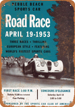 1953 Pebble Beach Sports Car Road Race - Metal Sign