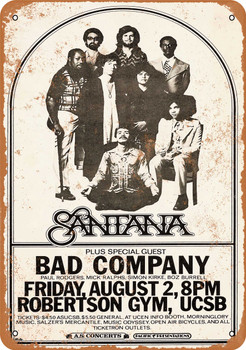 1974 Santana and Bad Company in Santa Barbara - Metal Sign