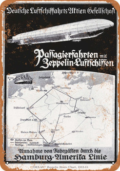 1912 German Zeppelin Routes - Metal Sign