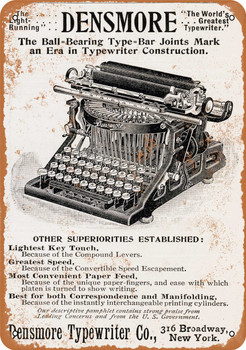 1887 Densmore Typewriters Metal Sign