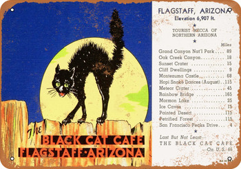 Route 66 Flagstaff Arizona Black Cat Cafe - Metal Sign