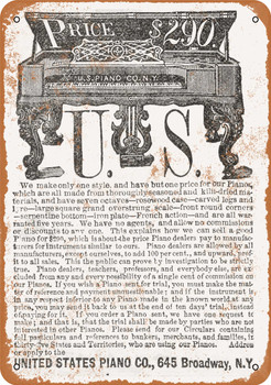 1871 United States Piano - Metal Sign
