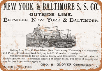 1883 New York and Baltimore Steamships - Metal Sign