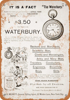 1885 Waterbury Pocket Watches - Metal Sign