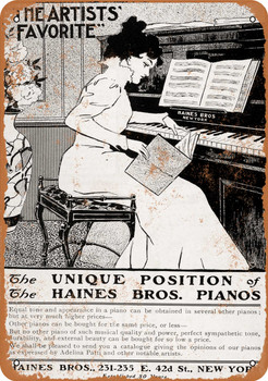 1901 Haines Bros Pianos - Metal Sign
