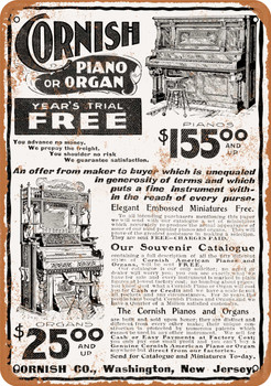 1902 Cornish Pianos Organ - Metal Sign