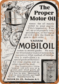 1907 Mobiloil Vacuum A Oil - Metal Sign