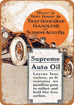 1915 Gulf Gasoline and Supreme Oil - Metal Sign