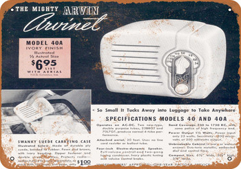 1938 Arvin Portable Radio - Metal Sign