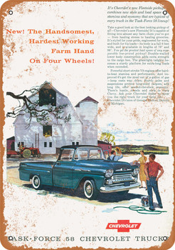 1958 Chevrolet Fleetside Farm Pickup Trucks - Metal Sign