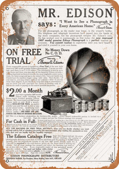 1907 Edison Phonographs - Metal Sign