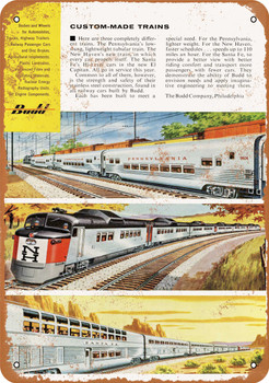 1956 Budd New Haven PRR and Santa Fe Cars - Metal Sign
