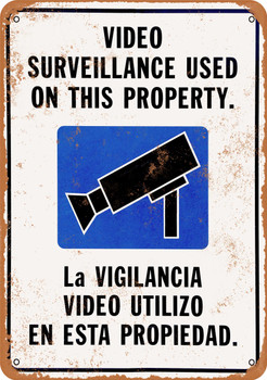 Video Surveillance English Spanish Metal Sign