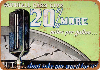 1938 Vauxhall Cars Gas Mileage - Metal Sign