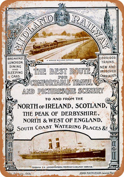 1906 Midland Railway Ireland Scotland - Metal Sign