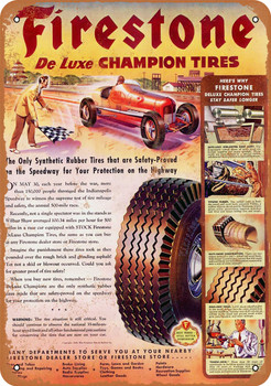 1945 Firestone De Luxe Champion Tires - Metal Sign