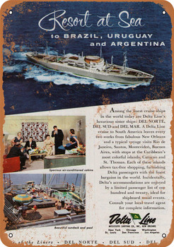 1957 Delta Line Cruises to South America Metal Sign