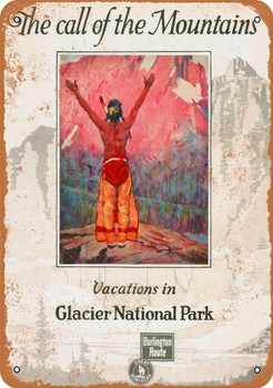 1927 Burlington Vacations in Glacier Park - Metal Sign