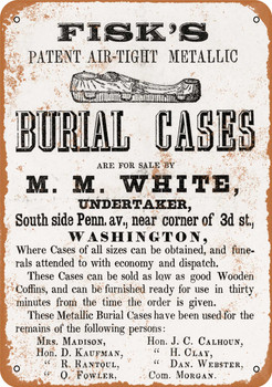 1853 Fisk's Air-Tight Metallic Burial Cases Metal Sign