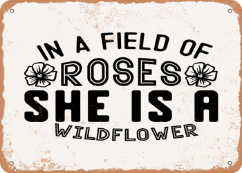 In a Field of Roses She is a Wildflower - Metal Sign