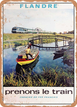 1972 Flanders, take the train French Railways Vintage Ad - Metal Sign