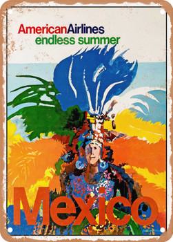 1972 Air Travel Endless Summer Mexico Vintage Ad - Metal Sign