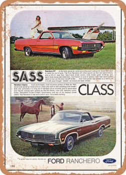 1971 Ford Ranchero GT and Squire Vintage Ad - Metal Sign