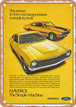 1971 Ford Maverick 2 Door Sedans Vintage Ad - Metal Sign