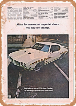 1970 Pontiac GTO the Judge Vintage Ad - Metal Sign
