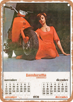 1970 Lambretta Calendar Nov-Dec Vintage Ad - Metal Sign