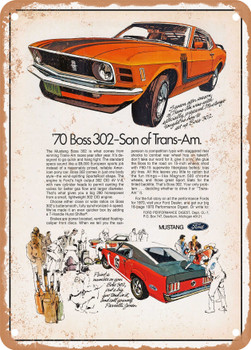 1970 Ford Mustang Boss 302 Vintage Ad - Metal Sign