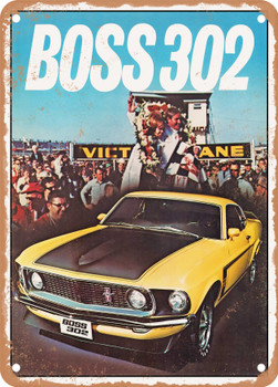 1969 Ford Mustang Boss 302 Vintage Ad - Metal Sign