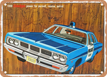 1969 Dodge Police Pursuits Vintage Ad - Metal Sign