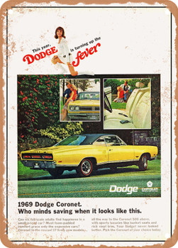 1969 Dodge Coronet 2 Door Hardtop Vintage Ad - Metal Sign
