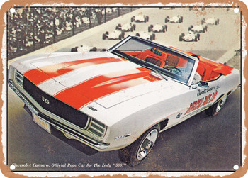 1969 Chevy Camaro Indy Pace Car Vintage Ad - Metal Sign